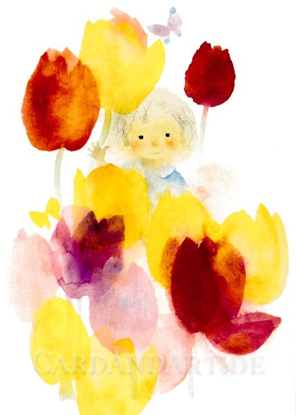 Chihiro Iwasaki - Tulpen und Kind - Postkarte