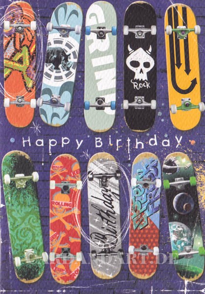 Happy Birthday - Skateboards, Klappkarte mit Kuvert