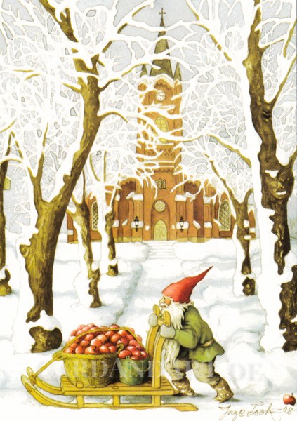 Inge Löök: Wichtel sammelt Vorräte für den Winter - Postkarte Nr. 210