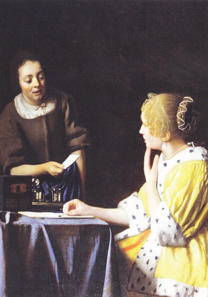 Vermeer: Dame mit Dienstmagd - Postkarte