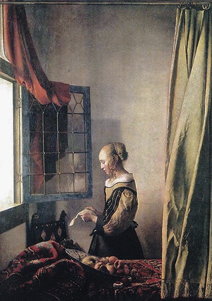 Vermeer: Briefleserien am offenen Fenster - Postkarte