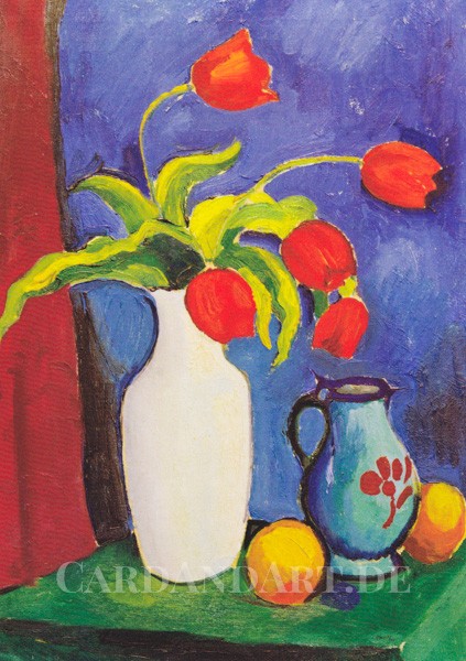 Macke August: Rote Tulpen in weißer Vase - Postkarte