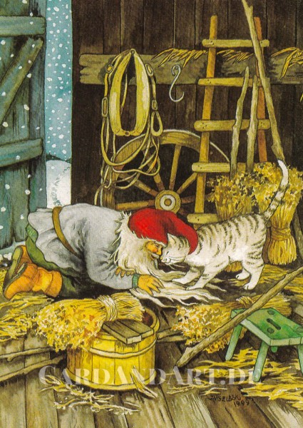 Inge Löök: Wichtel und Katze - Postkarte Nr. 227
