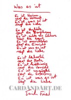 Erich Fried: Was es ist - Postkarte Erich Fried: Was es ist - Postkarte
