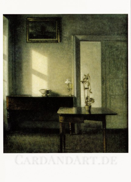 Hammershoi Vilhelm - Interieur mit Topfpflanze auf einem Spieltisch - Postkarte